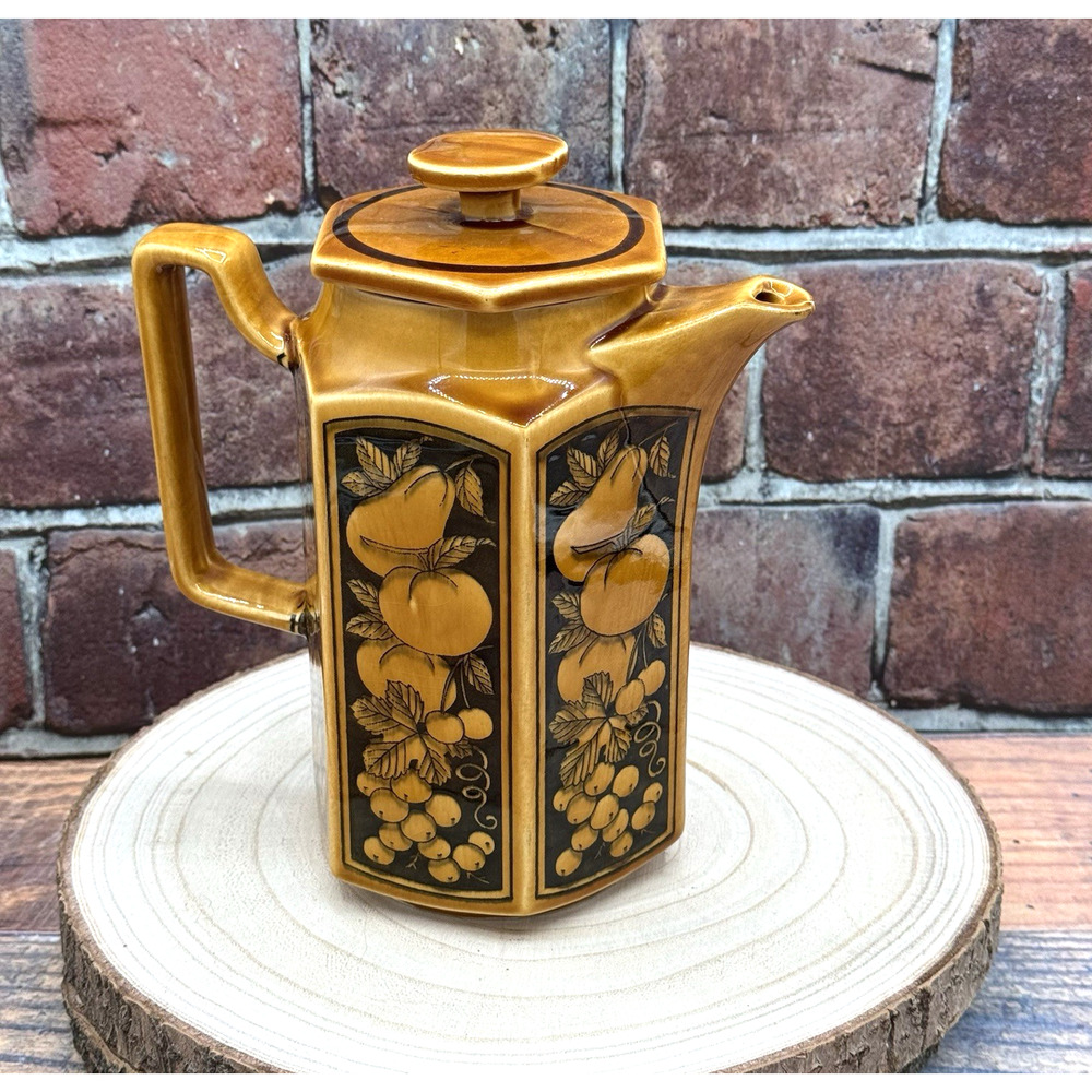 Vintage 1970S Metasco Japan Coffee/Tea Pitcher with Lid Glazed Ceramic‎ Fruit